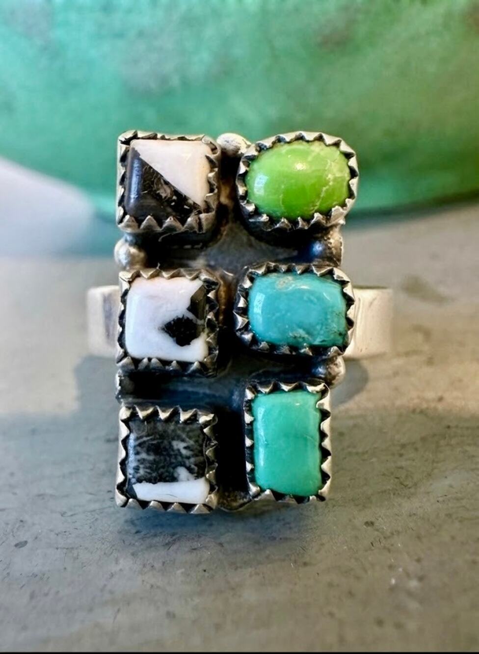 Sonoran Gold Turquoise | White Buffalo | Square Cluster Ring | 5-10